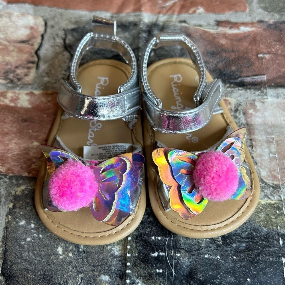 5‎ for $25🔥Rising Star Metallic Silver Butterfly Sandals Baby Size 6-9 Months